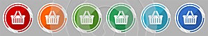Shopping basket icon set, vector illustration in 6 colors options for webdesign and mobile applications, flat design symbol