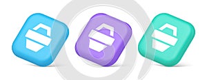 Shopping basket online store button commercial market checkout web app design 3d isometric icon