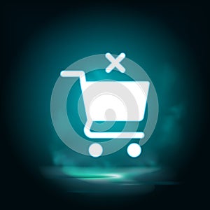 Shopping, basket, remove vector icon. Lighting blue smoke neon icon. Shopping, basket, remove vector icon