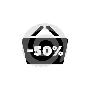 Shopping Basket with Sale Anouncement Flat Vector Icon