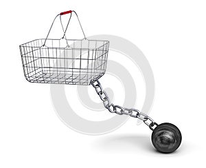 Shopping basket and steel ball on a chain