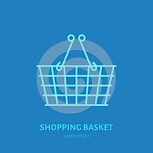 Shopping basket vector flat line icons. Retail store supplies, trade shop, supermarket equipment sign. Commercial
