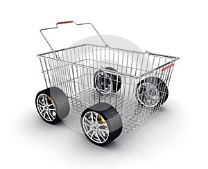 Shopping basket with wheels
