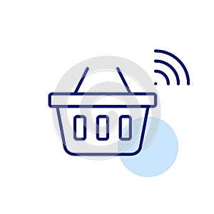 Shopping basket with wifi signal. Wireless connectivity. racking items, making payments, accessing app shopping lists