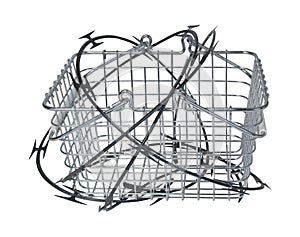 Shopping Basket Wrapped in Razor Wire