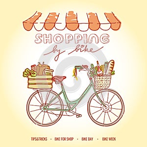 Shopping by bicycle, going to market on weeekend and buy some food.