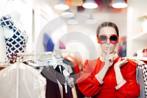 Shopping with Big Sunglasses Woman Keeping a Secret