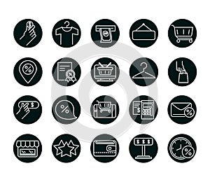 Shopping block and line style icon set vector design