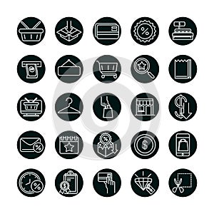 Shopping block and line style icon set vector design