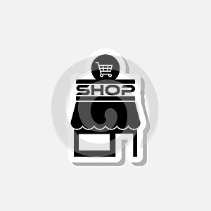 Shopping building or market store sticker icon isolated on gray background