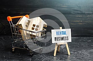 Shopping car and rental business sign. Acquisition of real estate and housing for rent. Investment, business plan. Legal procedure
