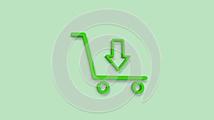 Shopping cart 3d icon isolated on green background. Online buying concept. Delivery service sign. Supermarket basket