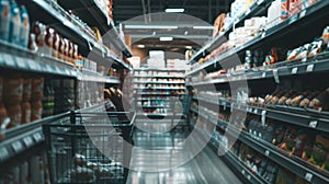 Shopping Cart in Aisle During Inflation Surge