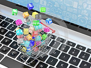 Shopping cart with application software icons
