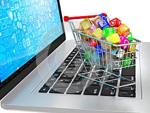 Shopping cart with application software icons