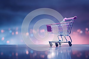 shopping cart on blue and pink background