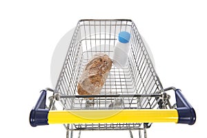 Shopping cart blue and yellow with basics