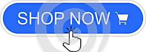Shopping Cart Buy Now Button. Click Here Button. Buy now red button with hand cursor. Button hand pointer clicking. Click here