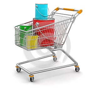 Shopping Cart and Cans of paint (clipping path included)