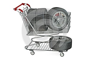 Shopping cart with car wheels