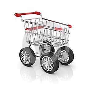 Shopping cart with car wheels