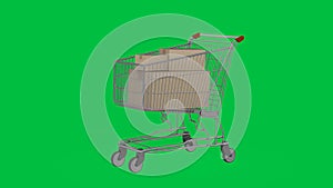Shopping cart with carton boxes on green screen