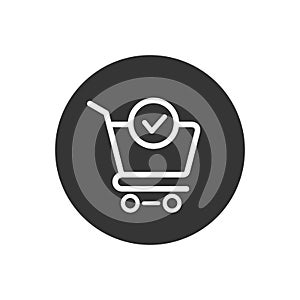 Shopping cart and check mark icon vector completed order, confirm flat sign symbols logo illustration isolated. Concept