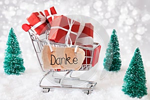 Shopping Cart, Christmas Gift, Snow, Danke Means Thank You