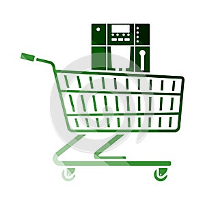 Shopping Cart With Cofee Machine Icon