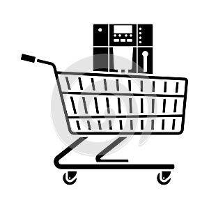 Shopping Cart With Cofee Machine Icon