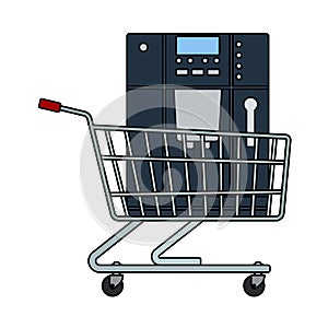 Shopping Cart With Cofee Machine Icon