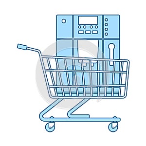 Shopping Cart With Cofee Machine Icon