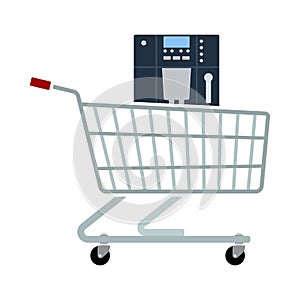 Shopping Cart With Cofee Machine Icon