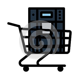 Shopping Cart With Cofee Machine Icon