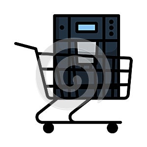 Shopping Cart With Cofee Machine Icon