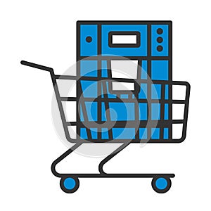 Shopping Cart With Cofee Machine Icon