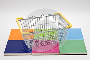 shopping cart on colored pads