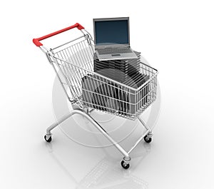 Shopping Cart with Computer Laptops