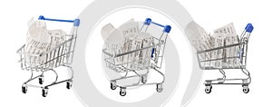 Shopping cart, concept for grocery expenses and consumerism. isolated without shadow