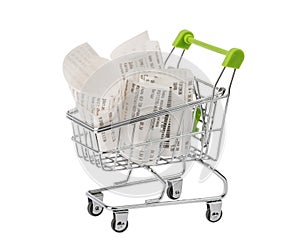 Shopping cart, concept for grocery expenses and consumerism. isolated without shadow clipping path