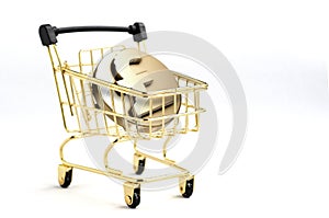 Shopping cart contain 3d Pound rcoin symbol inside on white back