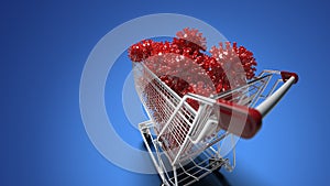 Shopping cart with corona virus covid 2019. render