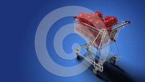 Shopping cart with corona virus covid 2019. render