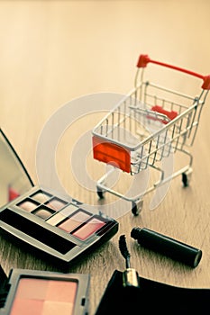 Shopping cart with cosmetics