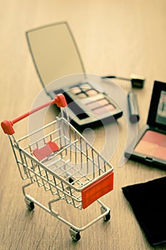 Shopping cart with cosmetics