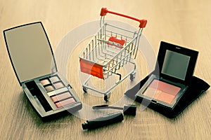 Shopping cart with cosmetics