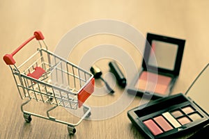 Shopping cart with cosmetics