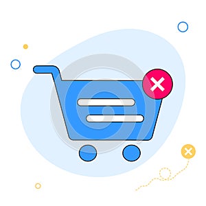 Shopping cart with cross mark. Wireless paymant icon. Shopping bag. Failure paymant sign. Online shopping. Vector