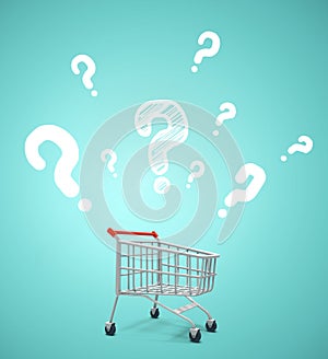 Shopping cart and drawing question marks