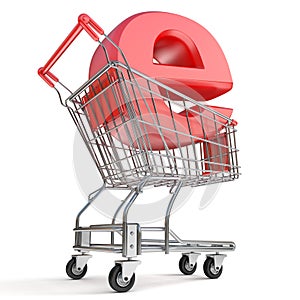 Shopping cart and E symbol. E-shop concept. 3D render